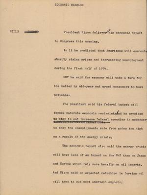 Primary view of object titled '[News Script: Economic Message]'.