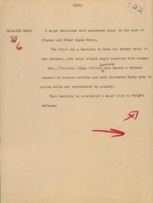 Primary view of object titled '[News Script: Henley]'.