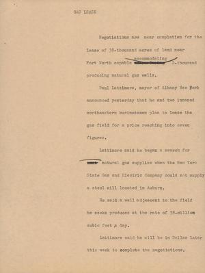 Primary view of object titled '[News Script: Gas Lease]'.