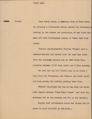 Primary view of object titled '[News Script: Hot Beef]'.