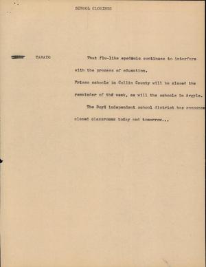 Primary view of object titled '[News Script: School Closings]'.