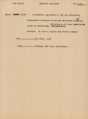 Primary view of object titled '[News Script: Truckers Agreement]'.