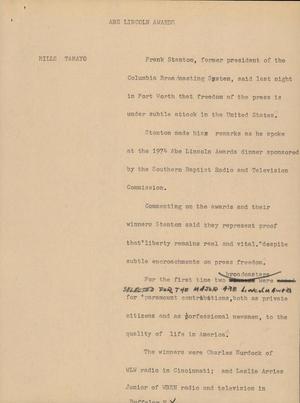 Primary view of object titled '[News Script: Abe Lincoln Awards]'.