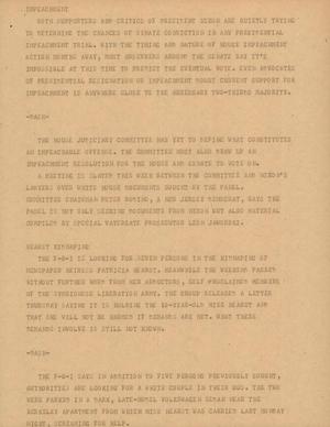 Primary view of object titled '[News Script: Impeachment & Hearst Kidnapping]'.