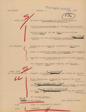 Primary view of object titled '[News Script: Reagan]'.