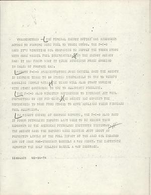 Primary view of object titled '[News Script: Federal Energy Office]'.