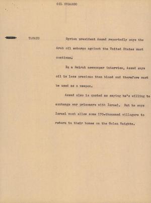Primary view of object titled '[News Script: Oil Embargo]'.