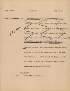 Primary view of object titled '[News Script: Kissinger]'.