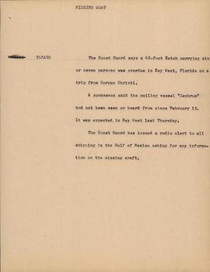 Primary view of object titled '[News Script: Missing Boat]'.