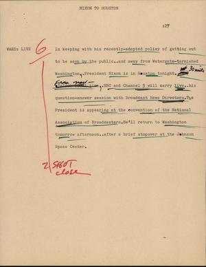 Primary view of object titled '[News Script: Nixon to Houston]'.