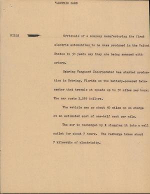 Primary view of object titled '[News Script: Electric cars]'.