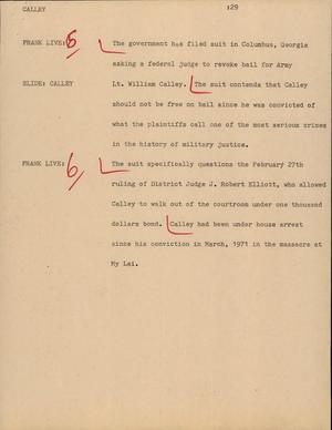Primary view of object titled '[News Script: Calley]'.