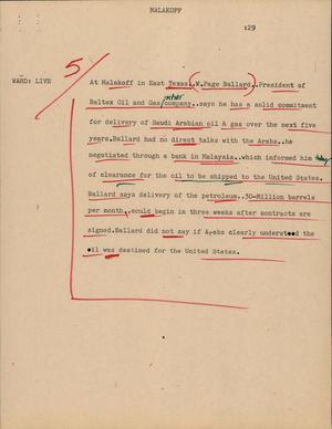 Primary view of object titled '[News Script: Malakoff]'.