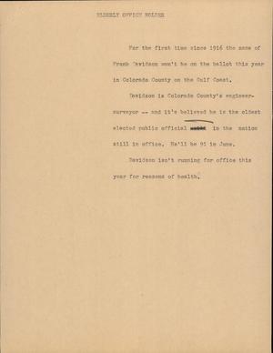 Primary view of object titled '[News Script: Elderly office holder]'.