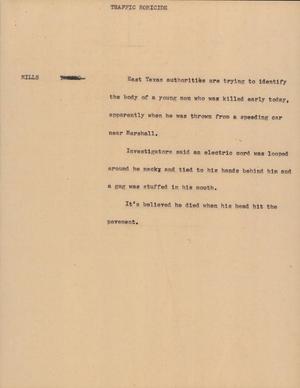 Primary view of object titled '[News Script: Traffic Homicide]'.