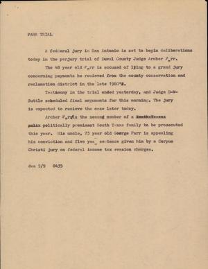 Primary view of object titled '[News Script: Parr Trial]'.