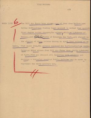 Primary view of object titled '[News Script: Utah Murders]'.