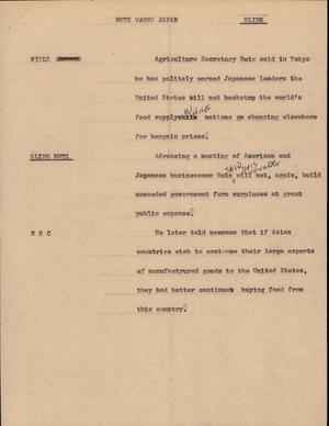 Primary view of object titled '[News Script: Butz Warns Japan]'.
