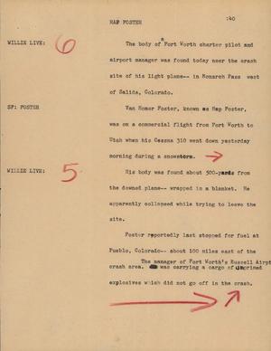 Primary view of object titled '[News Script: Hap Foster]'.