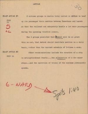 Primary view of object titled '[News Script: AAMTRAK]'.