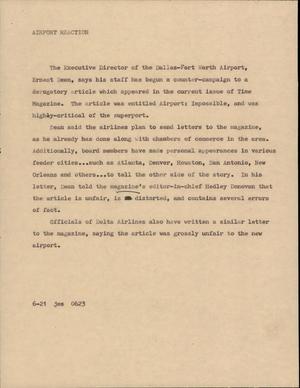 Primary view of object titled '[News Script: Airport reaction]'.