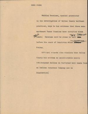 Primary view of object titled '[News Script: Bond probe]'.