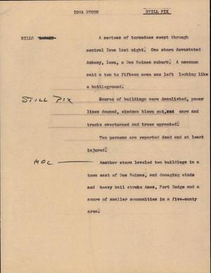 Primary view of object titled '[News Script: Iowa storm]'.