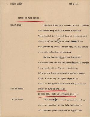 Primary view of object titled '[News Script: Nixon visit]'.