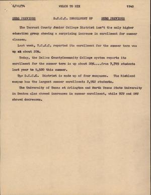 Primary view of object titled '[News Script: Welch to hix]'.