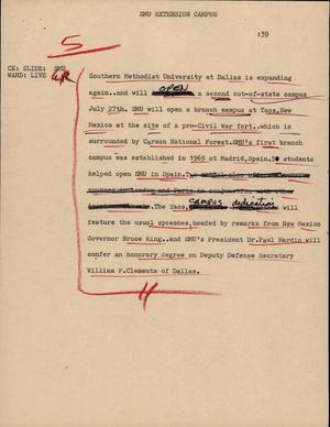 Primary view of object titled '[News Script: SMU]'.