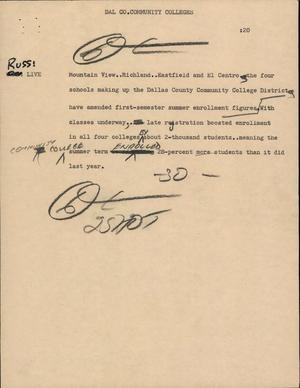 Primary view of object titled '[News Script: DAL co. community colleges]'.