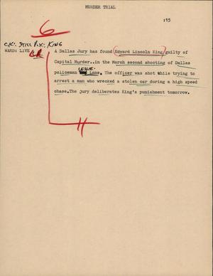 Primary view of object titled '[News Script: Murder trip]'.