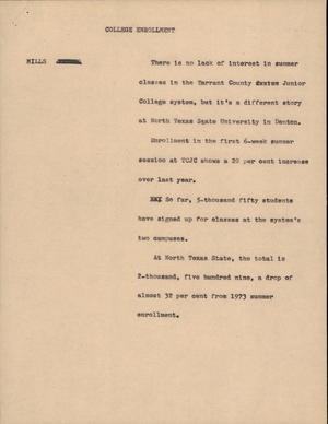 Primary view of object titled '[News Script: College enrollment]'.
