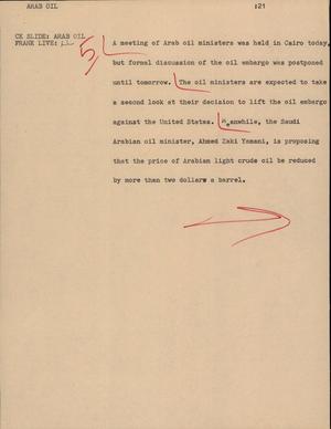 Primary view of object titled '[News Script: Arab oil]'.