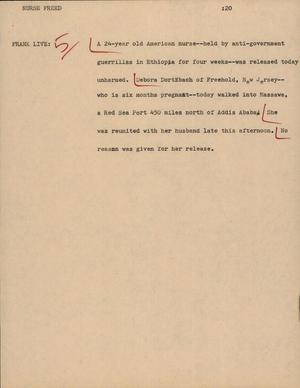 Primary view of object titled '[News Script: Nurse Freed]'.