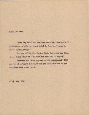 Primary view of object titled '[News Script: Kneeland sane]'.