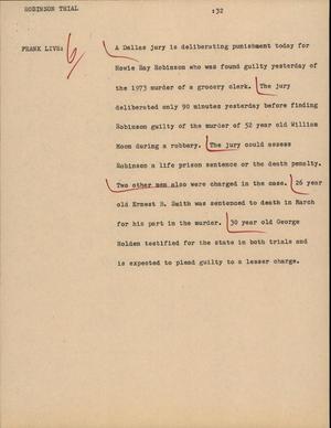 Primary view of object titled '[News Script: Robinson trail]'.