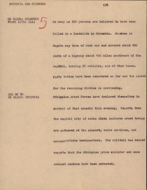 Primary view of object titled '[News Script: Ethiopia and Colombia]'.