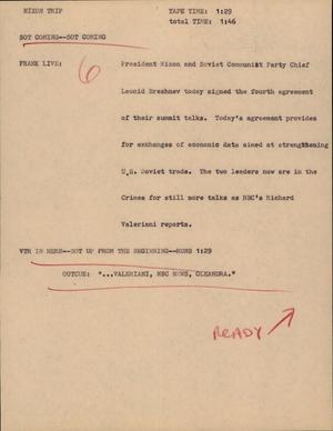 Primary view of object titled '[News Script: Nixon trip]'.