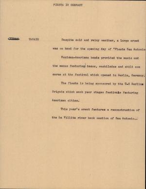 Primary view of object titled '[News Script: Fiesta in Germany]'.