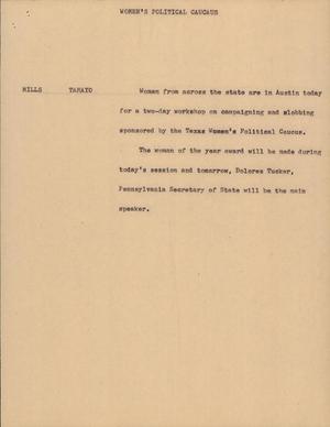 Primary view of object titled '[News Script: Women' s political caucaus]'.