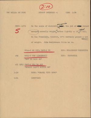 Primary view of object titled '[News Script: Street sweepers]'.