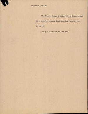 Primary view of object titled '[News Script: Baseball scores]'.