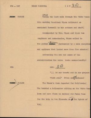 Primary view of object titled '[News Script: Nixon farewell]'.