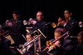 Photograph: [One O'Clock Lab Band trumpets perform at McDavid Studio]