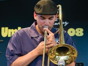 Primary view of object titled '[Victor Barranco performs at Umbria Jazz 2008, 2]'.