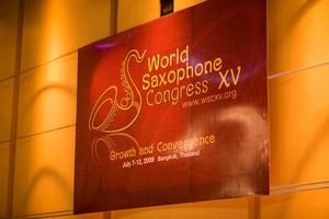 Primary view of object titled '[Banner for the 15th World Saxophone Congress]'.