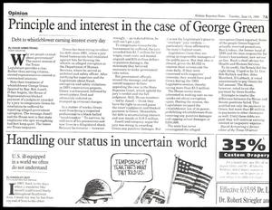Primary view of object titled '[Photocopy of news clipping: Principle and interest in the case of George Green]'.