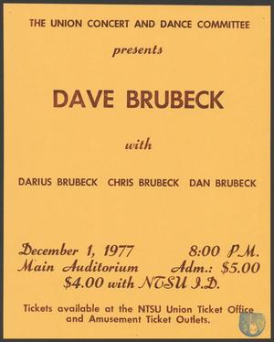 Primary view of object titled '[Flyer: NTSU Dave Brubeck campus performance]'.