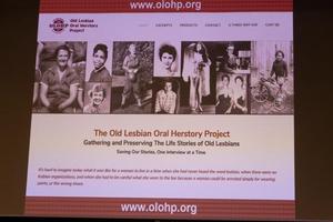 Primary view of object titled '[Slide from the Old Lesbian Oral Herstory Project presentation]'.